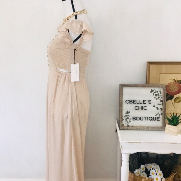 NWT Boho Off-The-Shoulder Smocked Jumpsuit - Picture 6 of 8